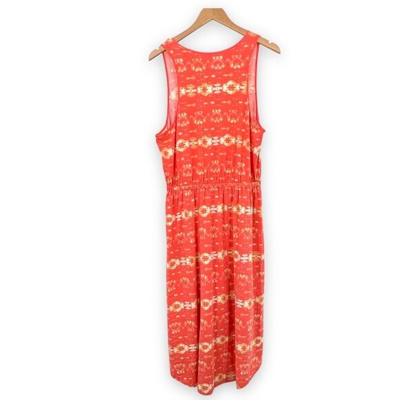 Natural Reflections orange scoop neck high low hem ikat sleeveless dress large - Picture 3 of 8